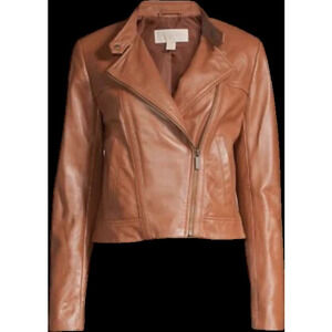 Women's Leather Moto Jacket Luggage Brown